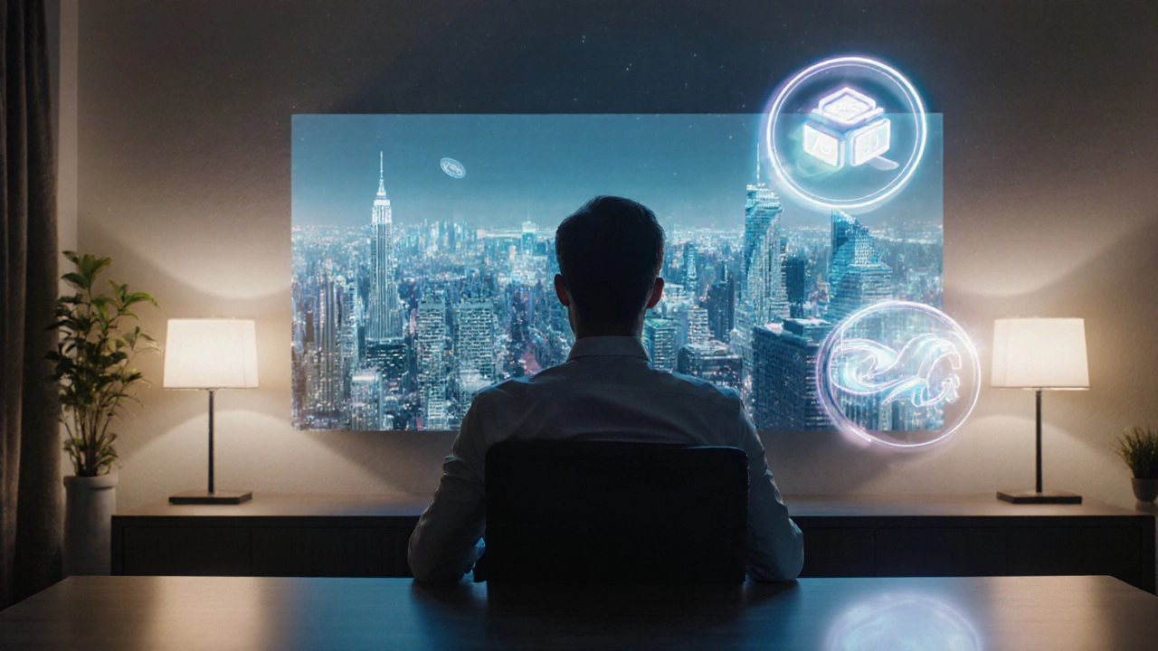 Futuristické holografické pozadí reagující na pohyby uživatele během videohovoru