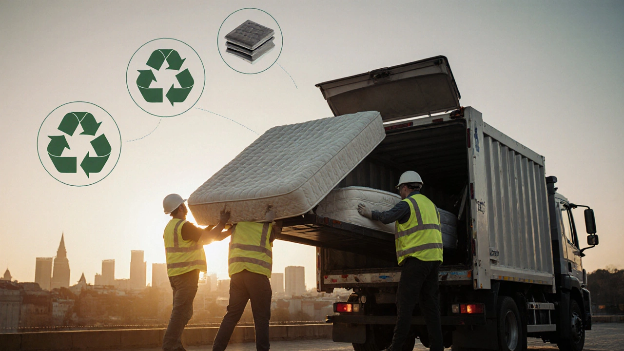 Matrace je sbírána odpadním vozíkem, recykluje se v Brně.