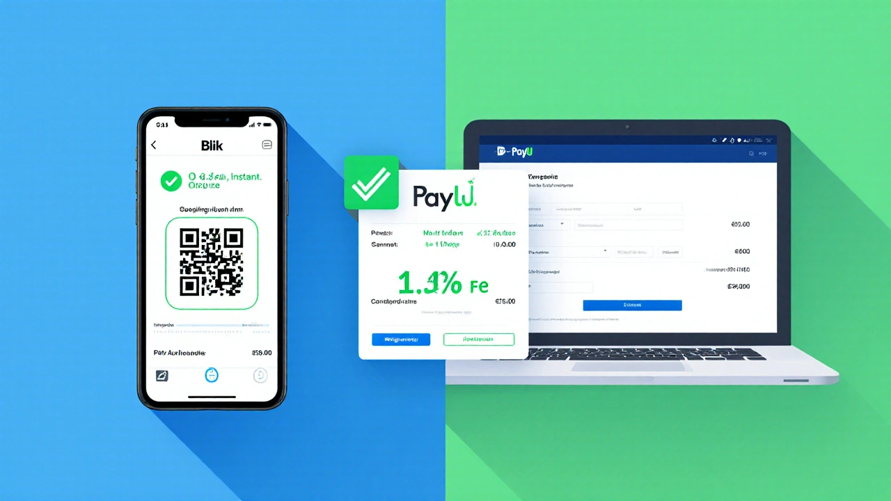 Ukázka platebních metod Blik a PayU s nízkými poplatky a QR kódem.