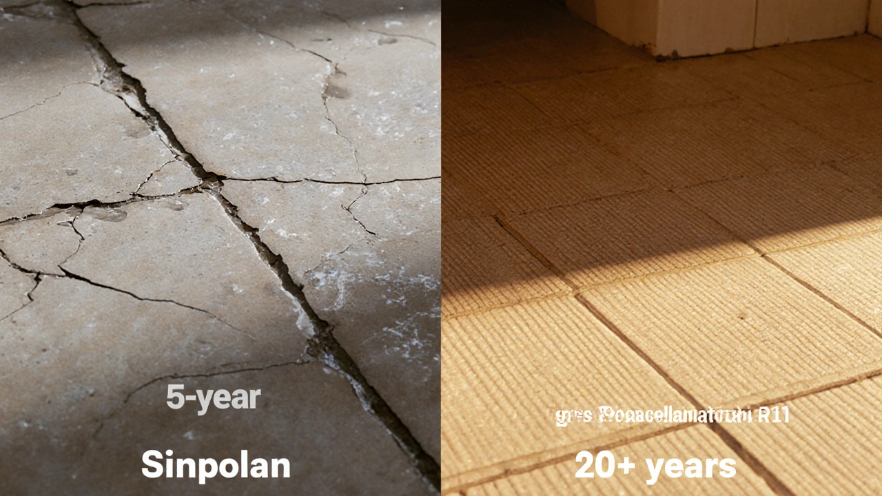 Porovnání trvanlivosti PVC a keramických dlaždic v koupelně.