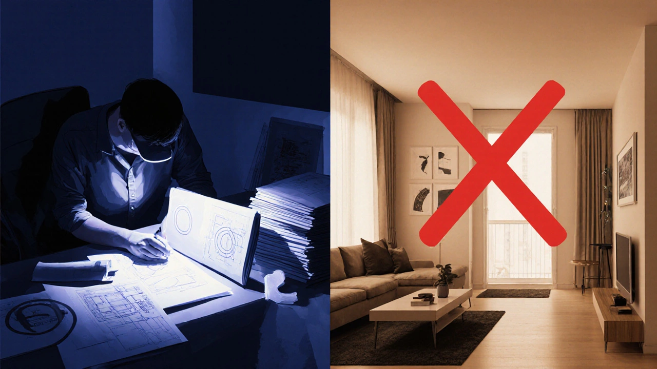 Rozdělený obrázek: originální návrh vs. neoprávněné kopírování interiéru.