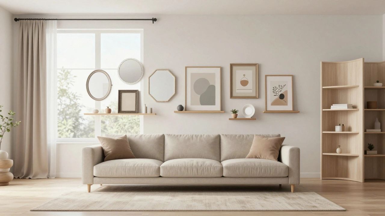 Koncepční scéna s předměty zdánlivě visícími ve vzduchu, symbolizující bezvrtací řešení pro nájemníky.