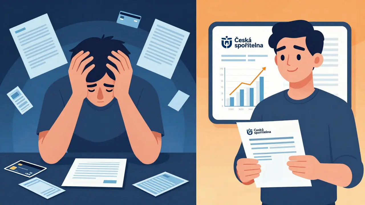 Porovnání finančního stavu před a po přípravě na hypotéku – chaos versus organizace.