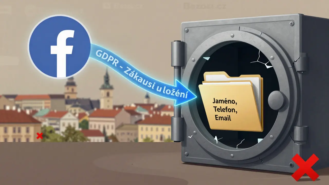 Digitální data z Facebooku se rozpadají, zatímco bezpečné údaje vstupují do chráněné databáze.