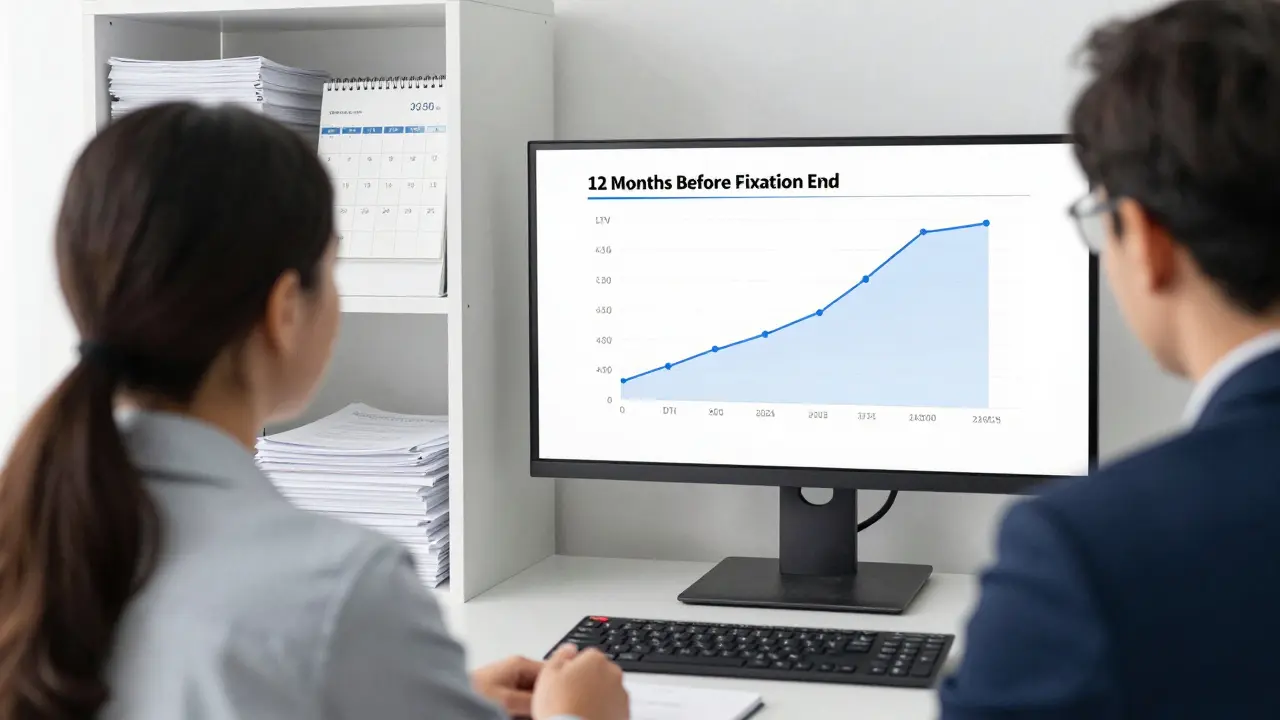 Finanční poradce vysvětluje klientovi poměr LTV a DTI na obrazovce.