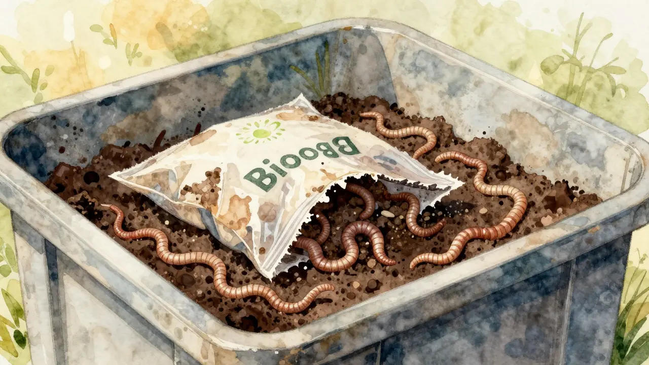 Kompostovací nádoba s biodegradovatelnými materiály a červy