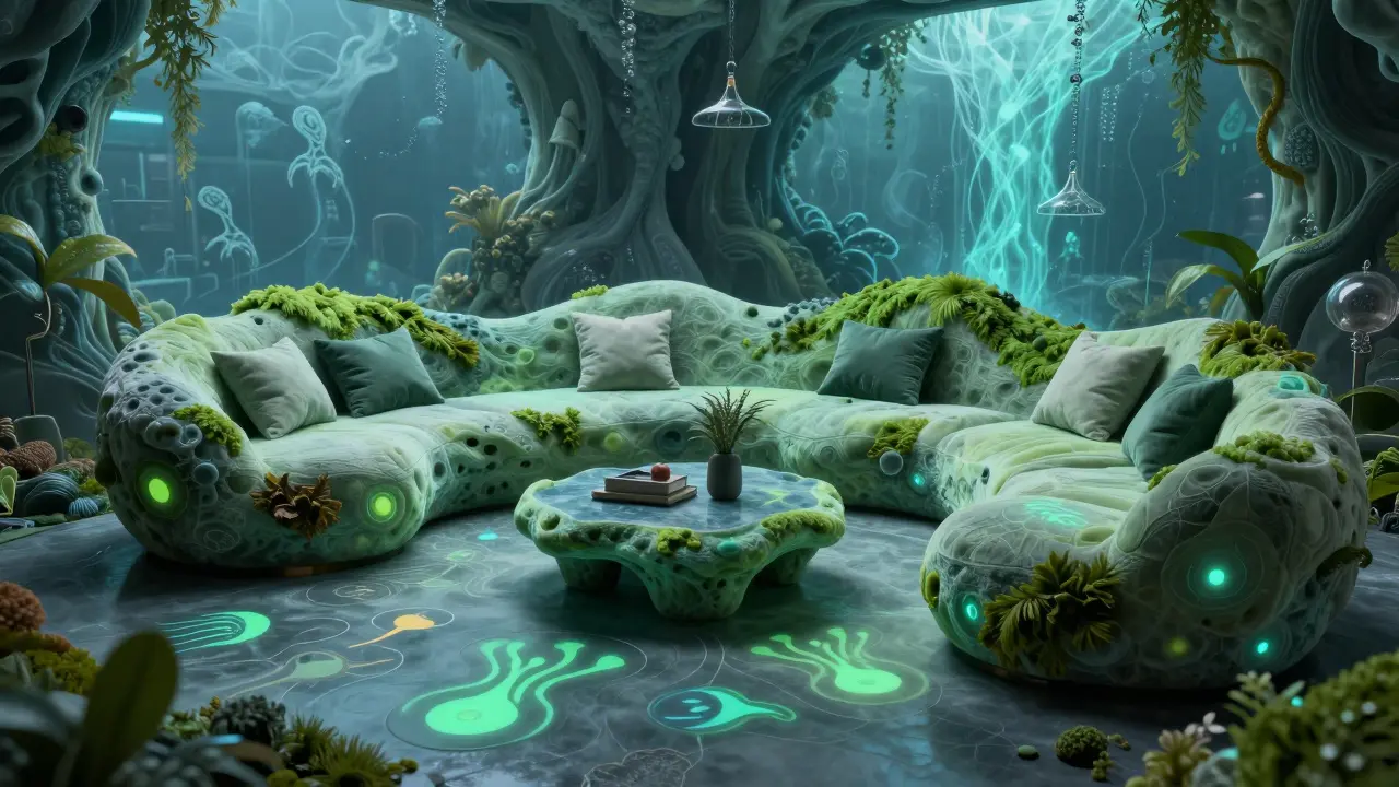 Myceliový nábytek měnící barvu podle znečištění ovzduší