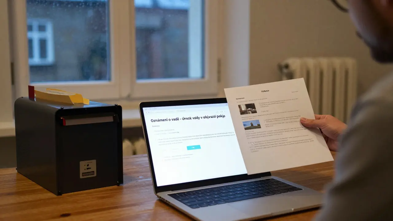 Nájemce odesílá písemné oznámení o vadě přes datovou schránku.