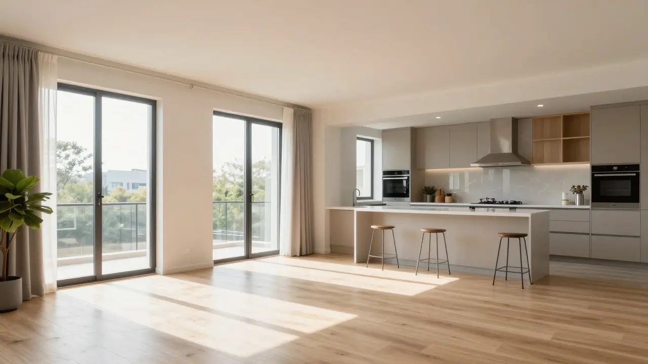 Interiér moderně zrekonstruovaného bytu s novou dispozicí a přirozeným světlem.