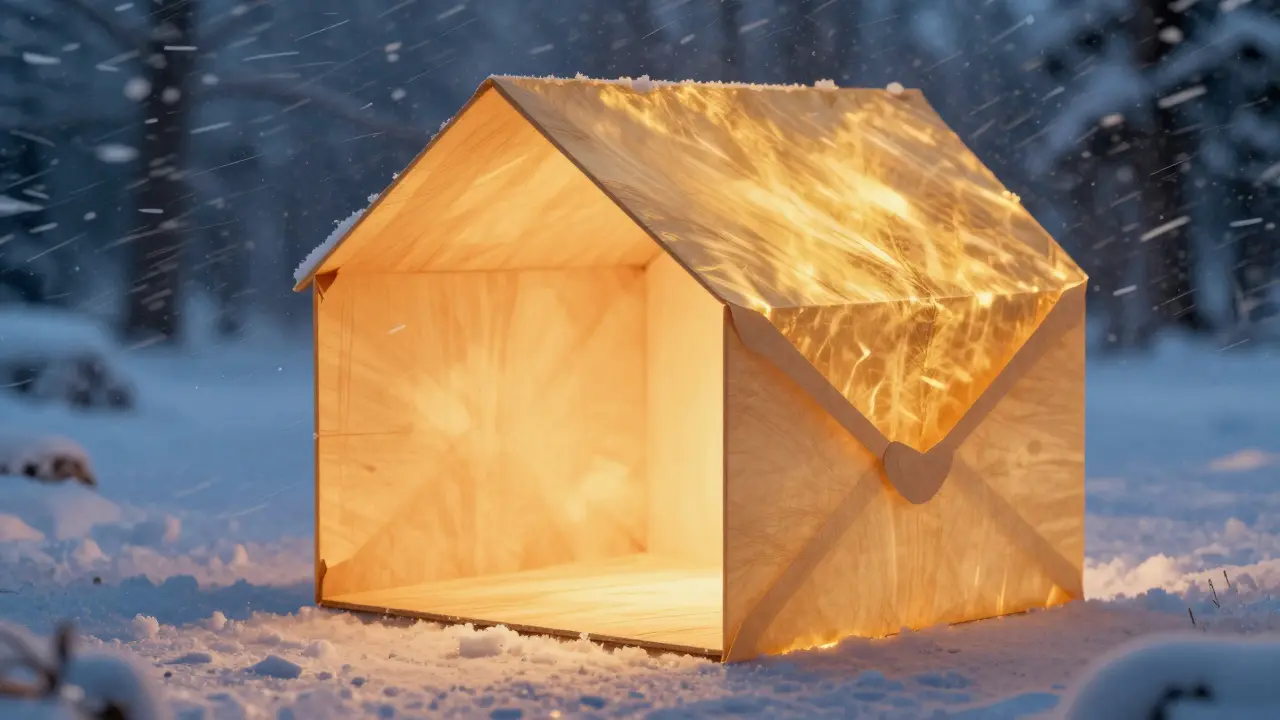 Koncept tepelného štítu domu, který udržuje teplo uvnitř a blokuje zimní chlad.