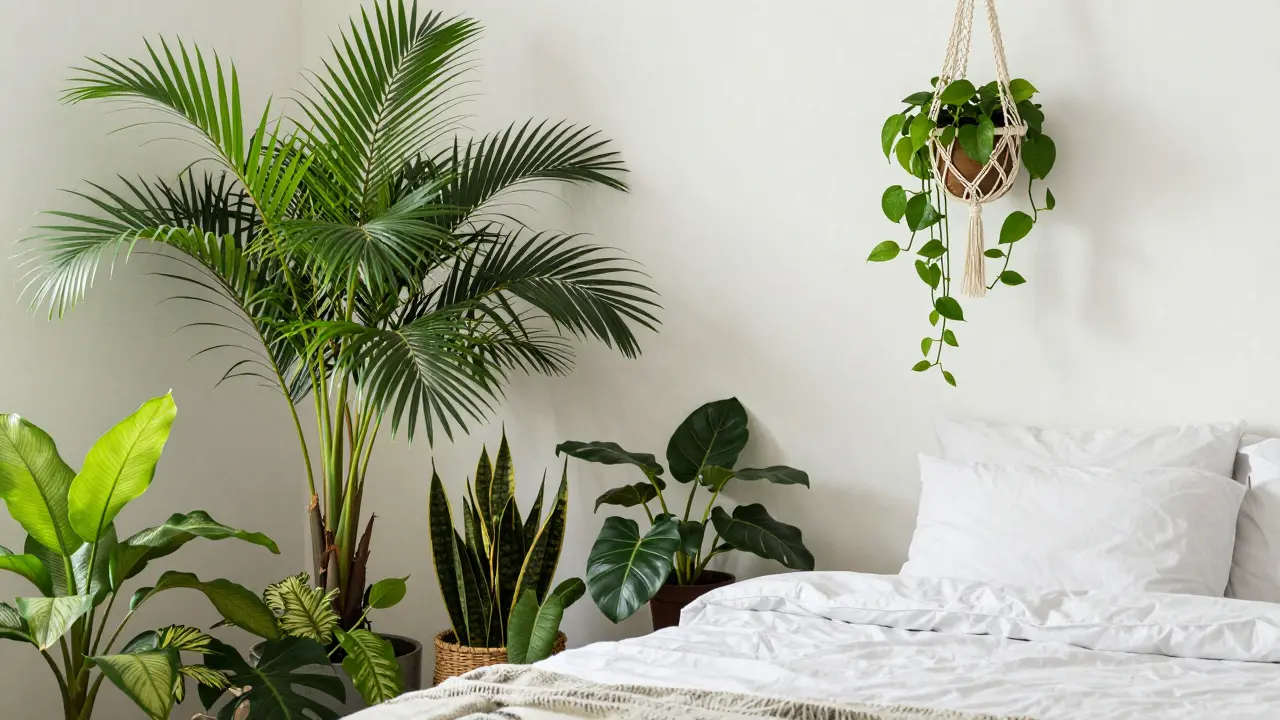 Ložnice s Areca palmou a visícím Potosovcem