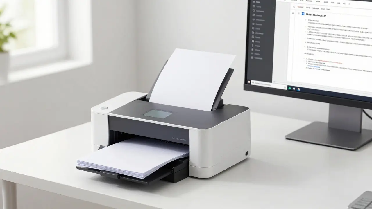 Moderní dokumentový skener v akci při digitalizaci papírů do počítače.