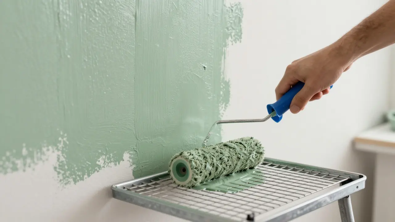 Použití stírací mřížky pro rovnoměrné nanášení barvy na stěnu