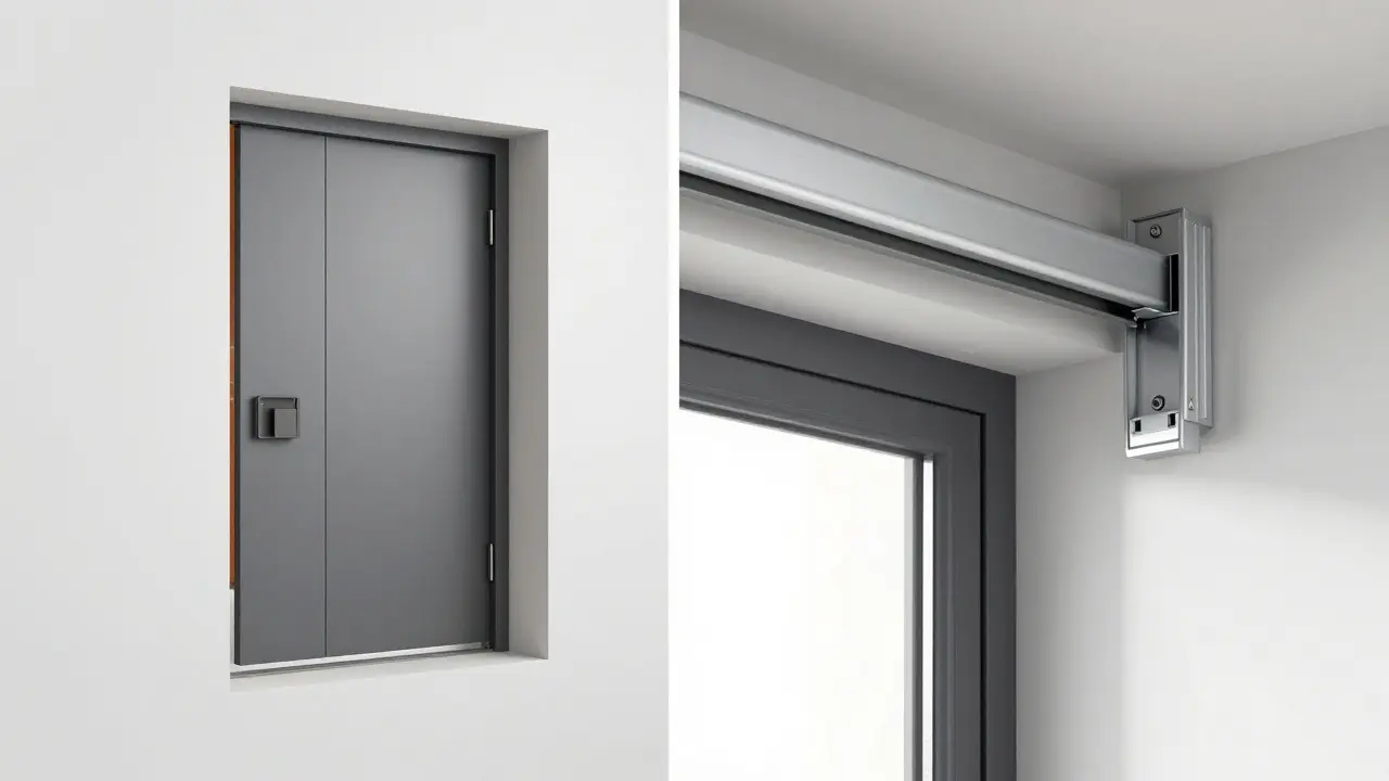 Comparison of hidden vs wall-mounted sliding door mechanisms in cross-section