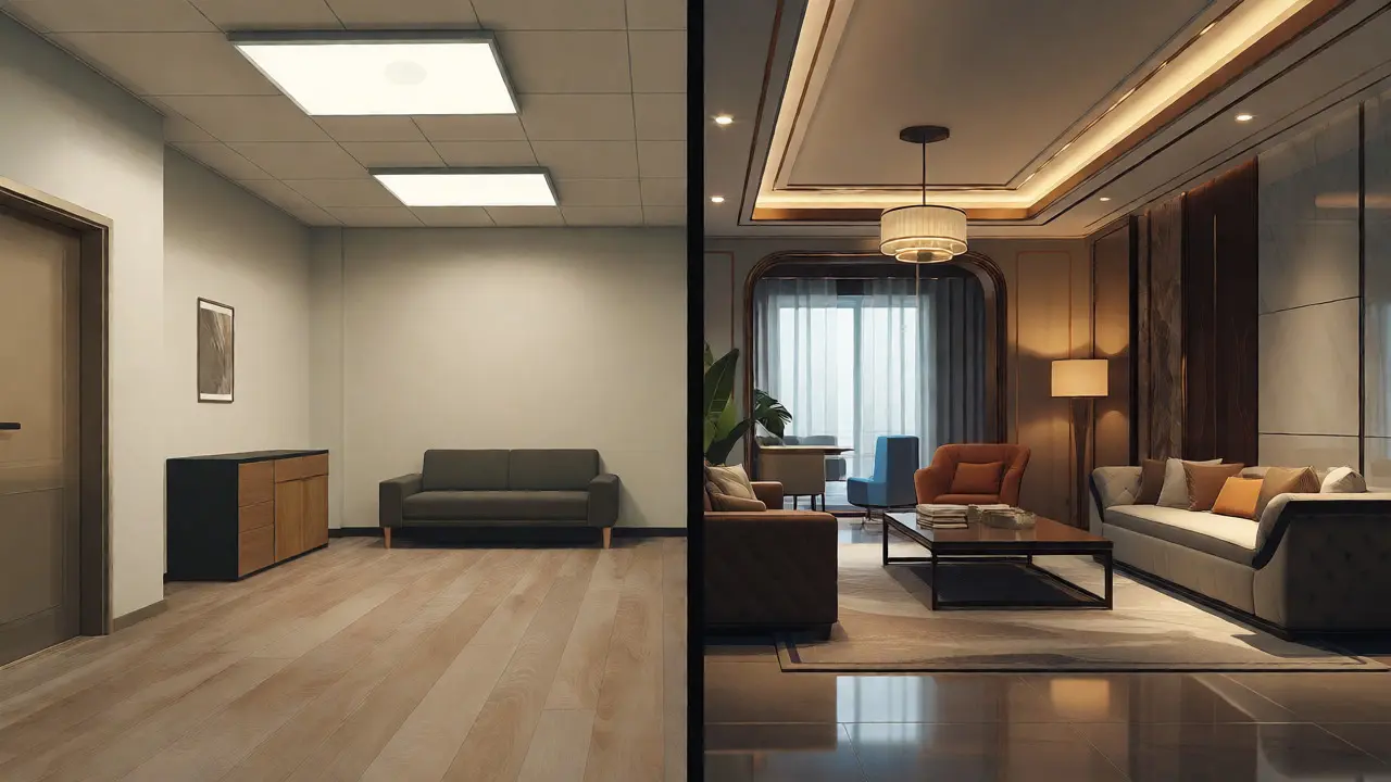 Kontrast mezi funkčním interiérem pro investora a luxusním designem pro elitu.