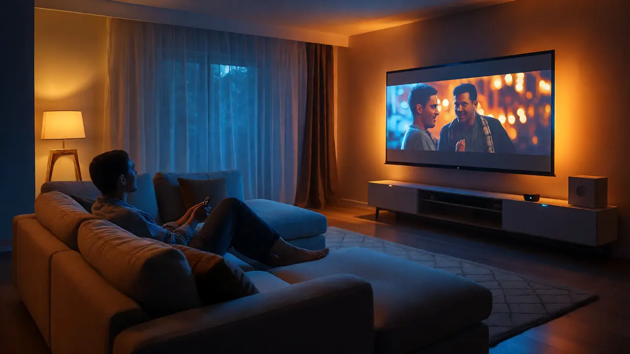 Pohodlný večerní filmový zážitek s chytrým osvětlením a ideální vzdáleností od obrazovky.