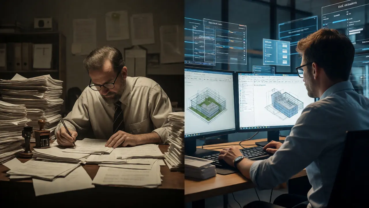 Porovnání staré papírové administrativy a nové digitální BIM dokumentace